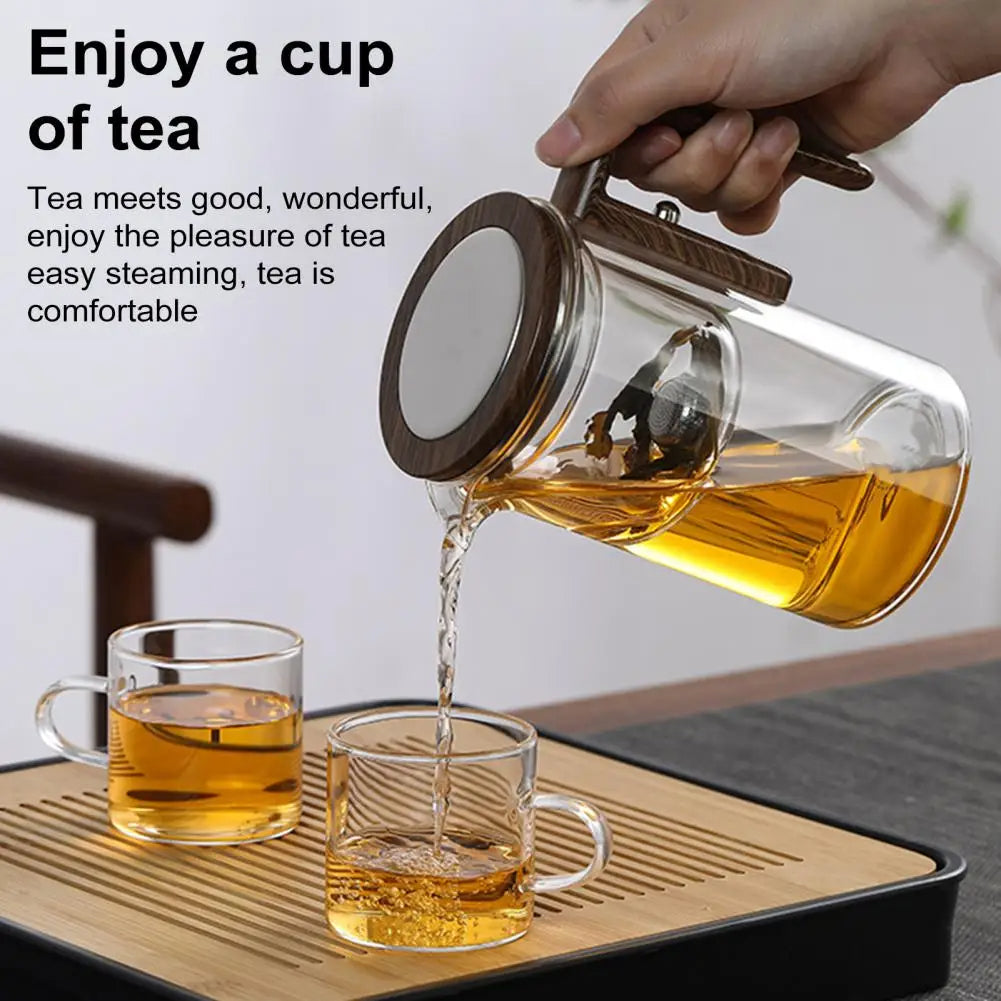 Glass Teapot with Water Separation System and Wooden Handle, Borosilicate