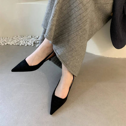 Womens Pointed Toe Slingback Kitten Heels with a Slip On Style and Rubber Sole in Four Colors