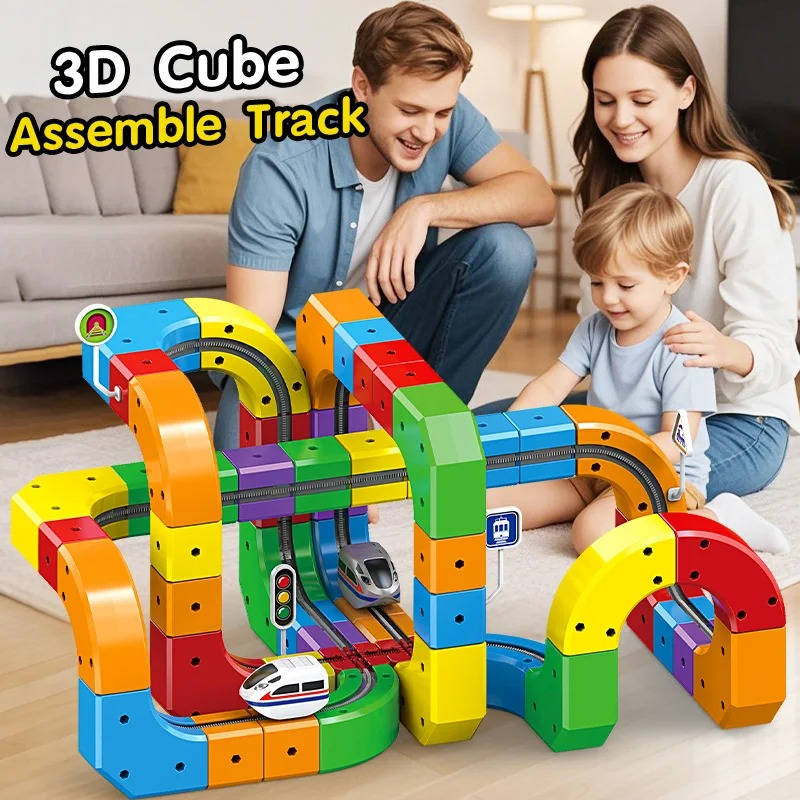 Magnetic Train Track Set with a Rechargeable Train, Bendy Track and Road Signs in 51 or 81 Pieces
