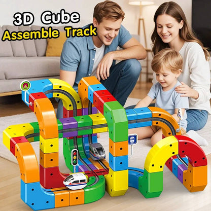 Magnetic Train Track Set with a Rechargeable Train, Bendy Track and Road Signs in 51 or 81 Pieces