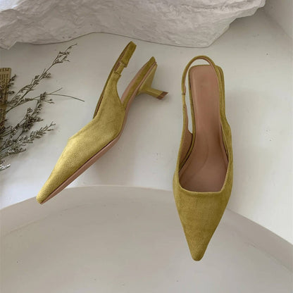 Womens Pointed Toe Slingback Kitten Heels with a Slip On Style and Rubber Sole in Four Colors