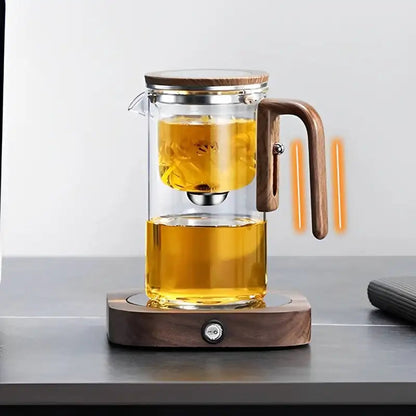 Glass Teapot with Water Separation System and Wooden Handle, Borosilicate