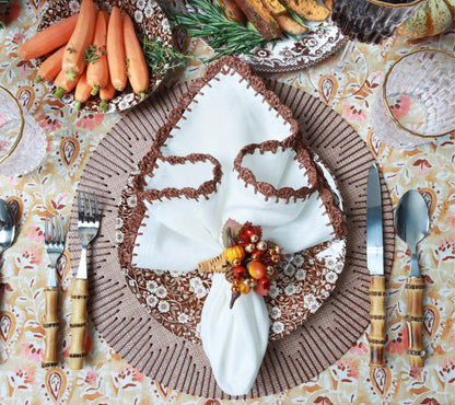 Cornucopia Napkin Ring with Raised Berries and Pumpkins, Set of 4