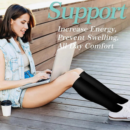 Graduated Compression Socks with Nylon Blend and Non Slip Cuff, 6 Pairs