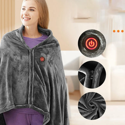 Portable Heated Shawl with Zipper Closure and Three Heat Levels, Machine Washable