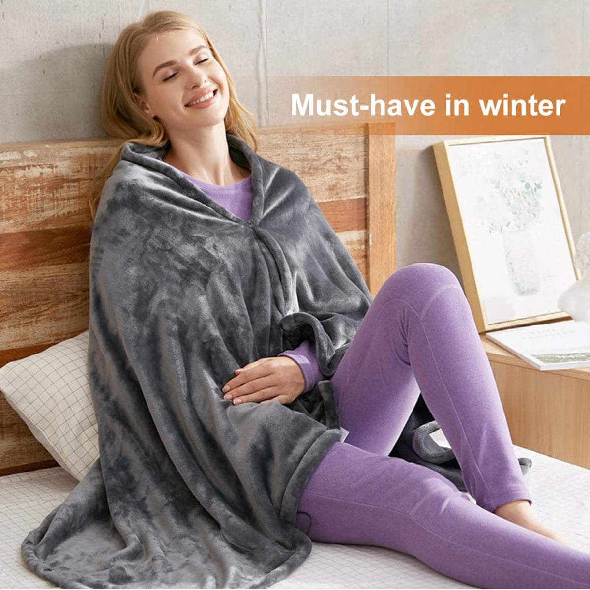 Portable Heated Shawl with Zipper Closure and Three Heat Levels, Machine Washable