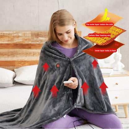 Portable Heated Shawl with Zipper Closure and Three Heat Levels, Machine Washable