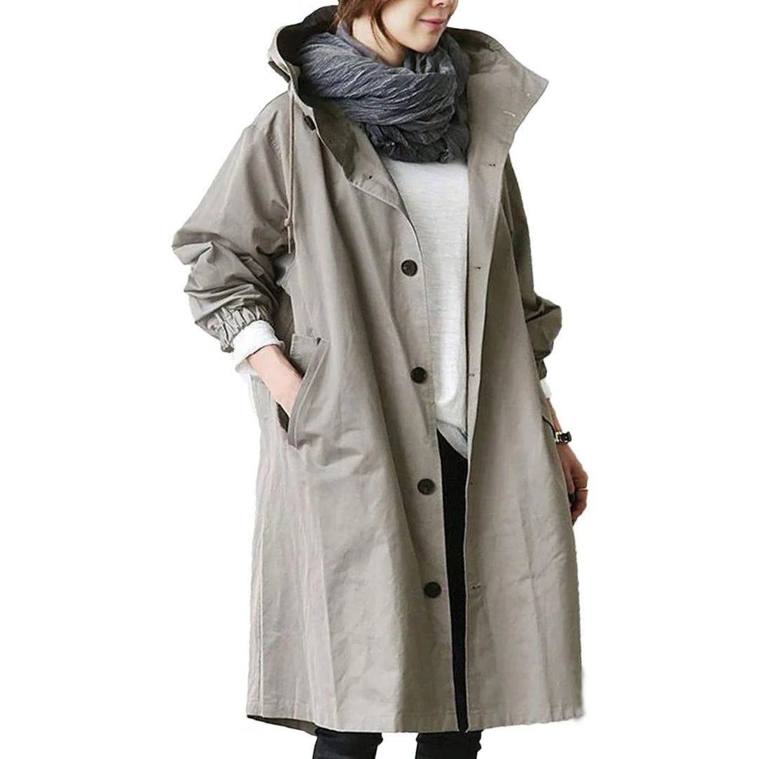 Mid Length Rain Jacket with an Adjustable Hood and Large Side Pockets in Six Colors