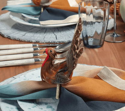 Feather Turkey Napkin Ring Set with Autumn Colors, Pack of 4