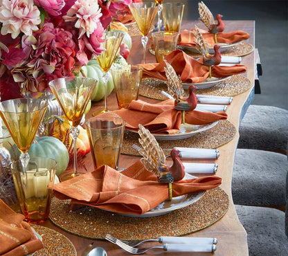 Feather Turkey Napkin Ring Set with Autumn Colors, Pack of 4