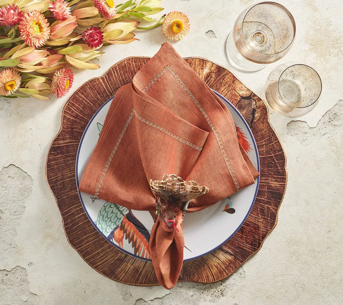Feather Turkey Napkin Ring Set with Autumn Colors, Pack of 4