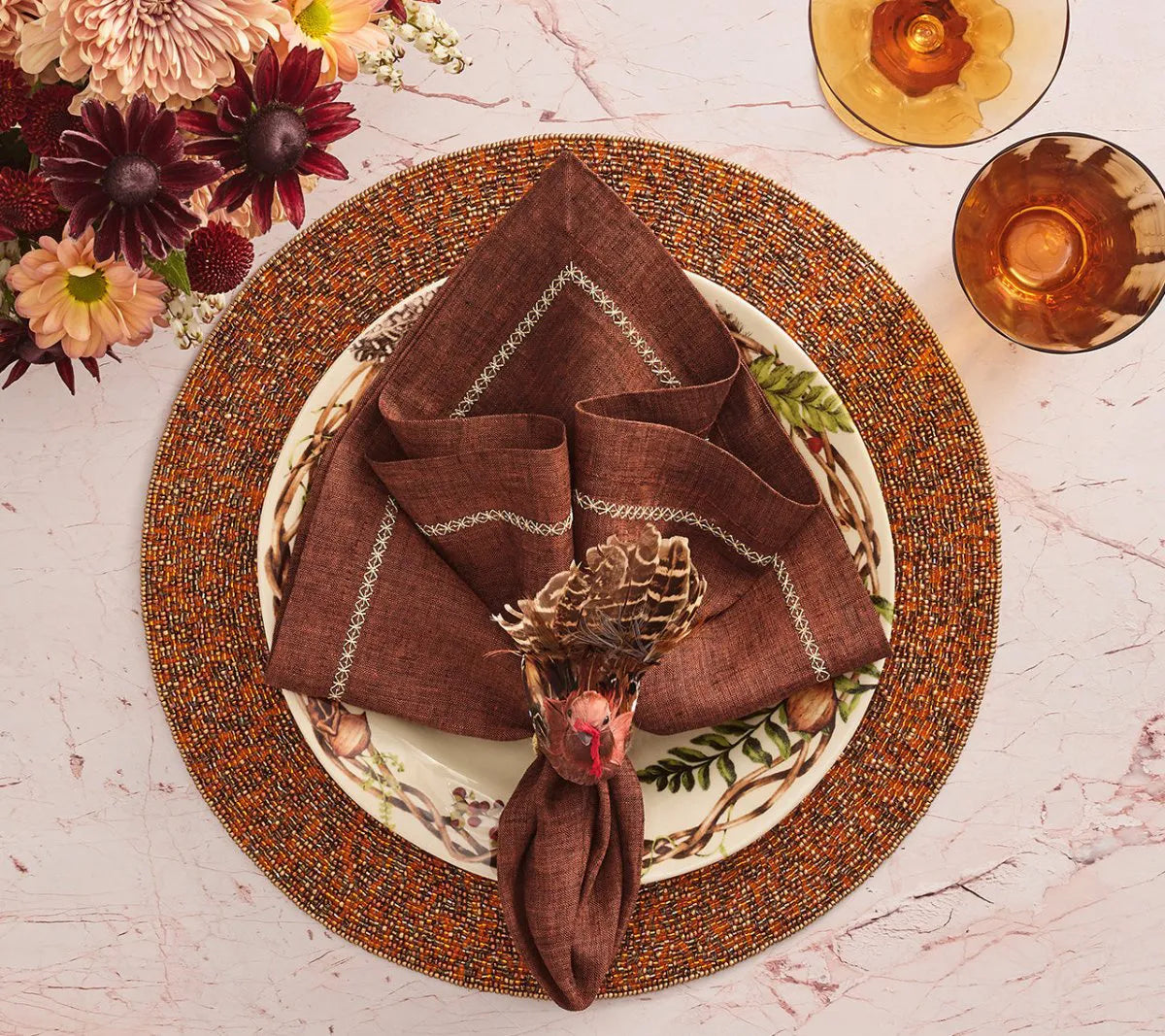 Feather Turkey Napkin Ring Set with Autumn Colors, Pack of 4