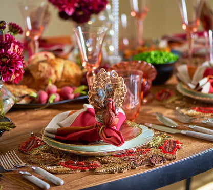 Feather Turkey Napkin Ring Set with Autumn Colors, Pack of 4