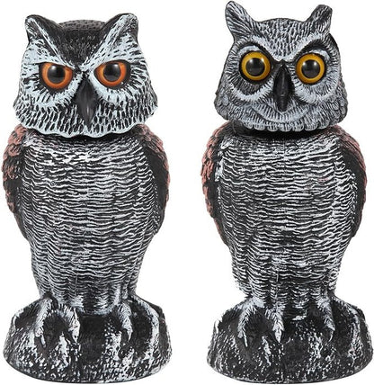 Owl Decoy with 360 Degree Rotating Head and Hand Painted Details, 2 Pack
