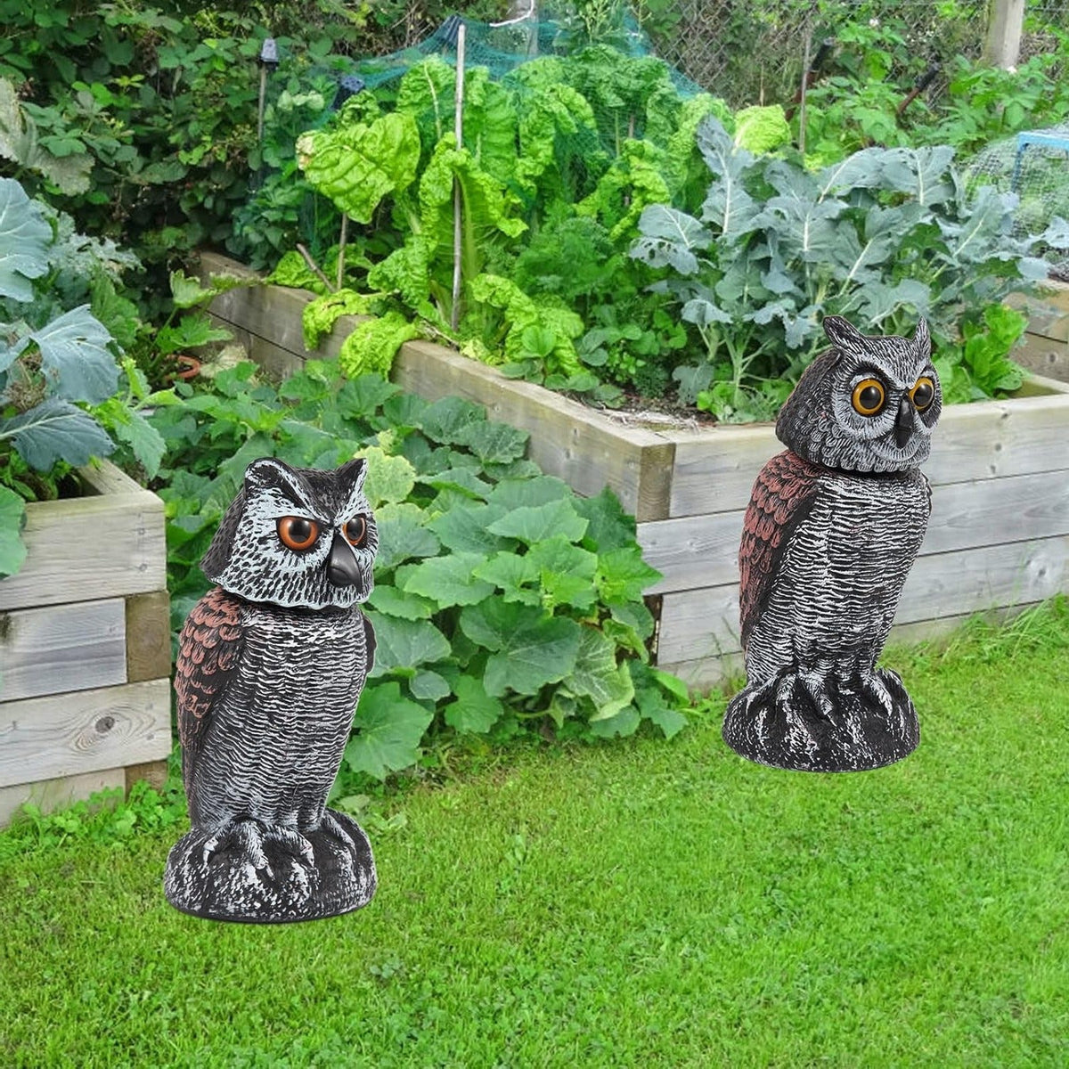 Owl Decoy with 360 Degree Rotating Head and Hand Painted Details, 2 Pack
