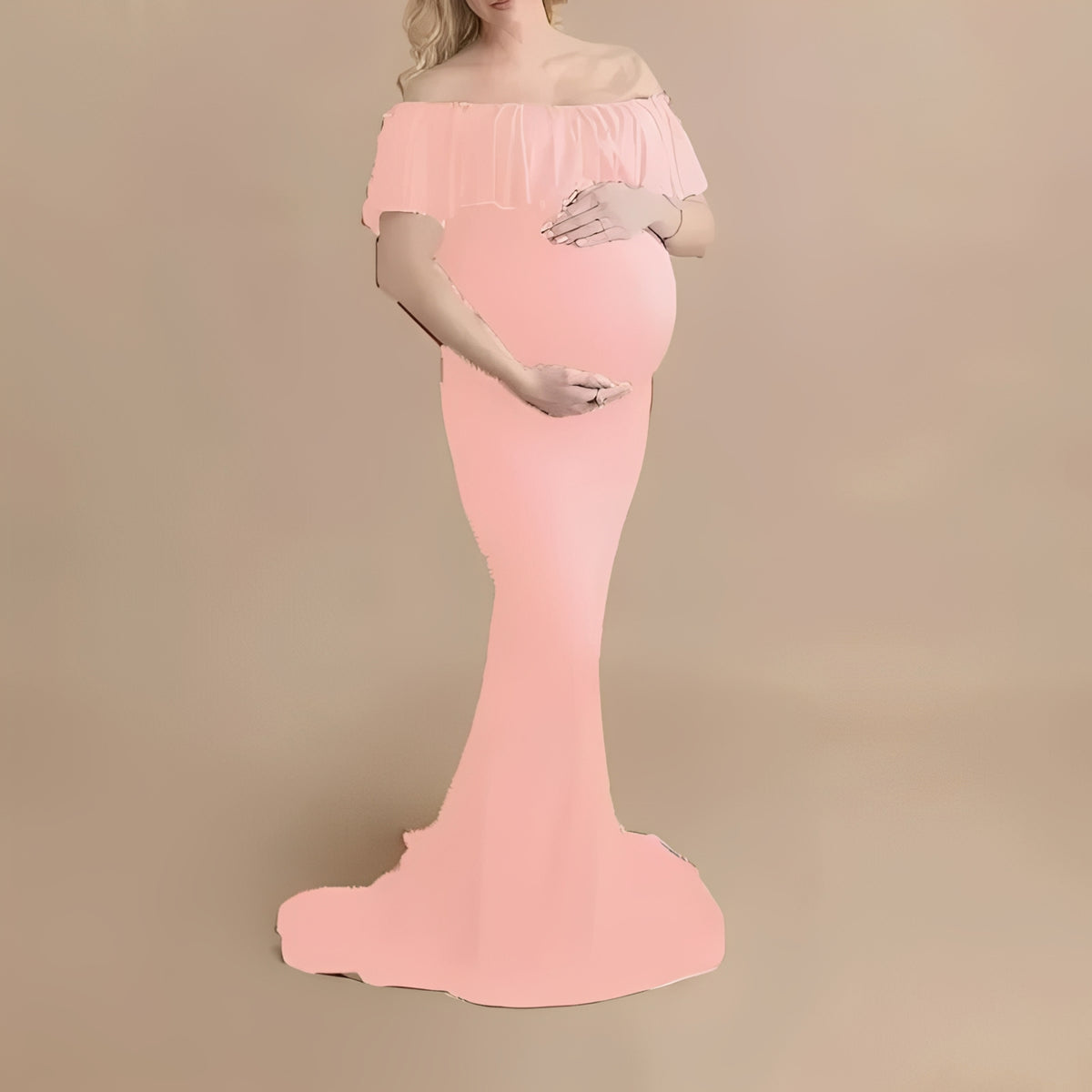 Pregnancy Photoshoot Dress with Flowing Lace Design