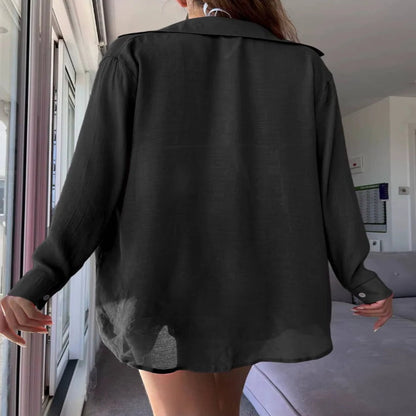 Sheer Button-Front Cover-Up Shirt and Shorts Set for Women