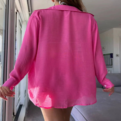 Sheer Button-Front Cover-Up Shirt and Shorts Set for Women