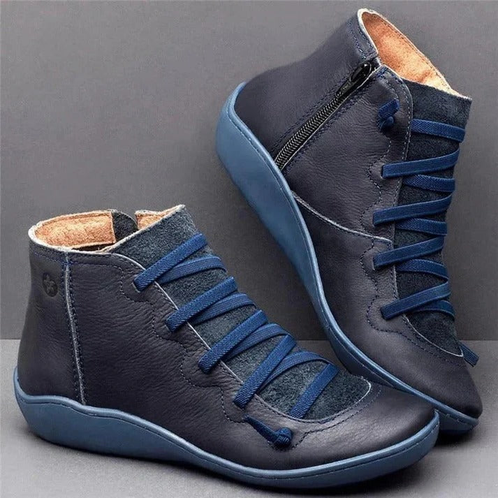 Zip Up Faux Leather Heeled Boots with Thick Block Sole for Women