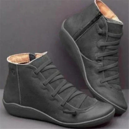 Zip Up Faux Leather Heeled Boots with Thick Block Sole for Women