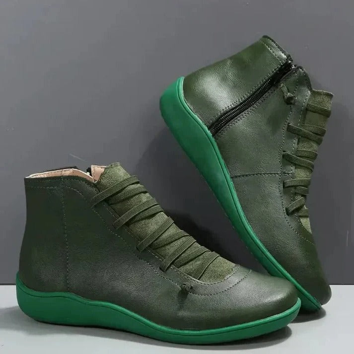 Zip Up Faux Leather Heeled Boots with Thick Block Sole for Women