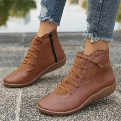 Zip Up Faux Leather Heeled Boots with Thick Block Sole for Women