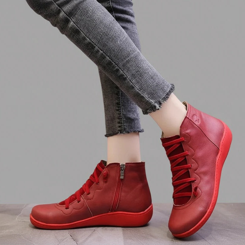 Zip Up Faux Leather Heeled Boots with Thick Block Sole for Women
