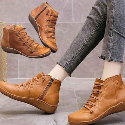 Zip Up Faux Leather Heeled Boots with Thick Block Sole for Women
