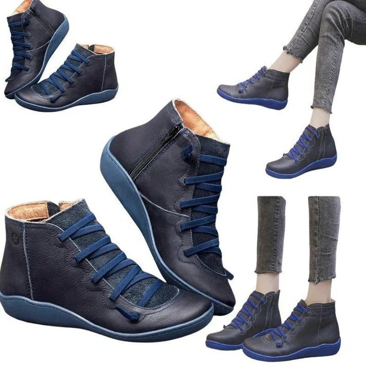 Zip Up Faux Leather Heeled Boots with Thick Block Sole for Women