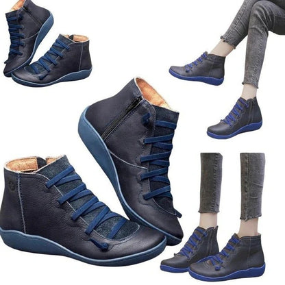 Zip Up Faux Leather Heeled Boots with Thick Block Sole for Women