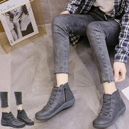 Zip Up Faux Leather Heeled Boots with Thick Block Sole for Women