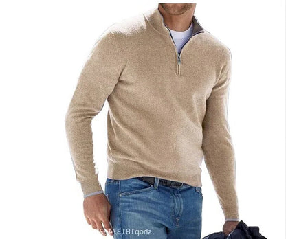 Mens Long Sleeve Pullover Sweater with Solid Color Design