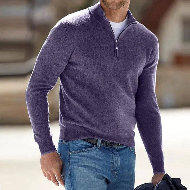 Mens Long Sleeve Pullover Sweater with Solid Color Design