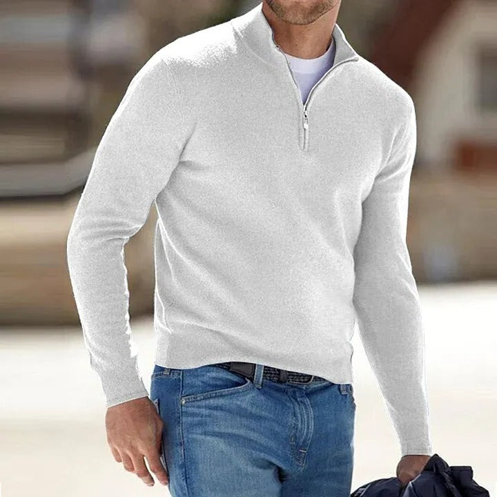 Mens Long Sleeve Pullover Sweater with Solid Color Design