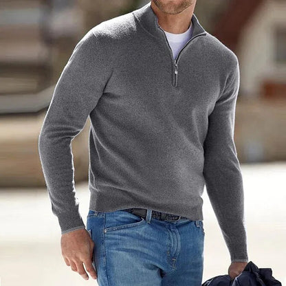 Mens Long Sleeve Pullover Sweater with Solid Color Design