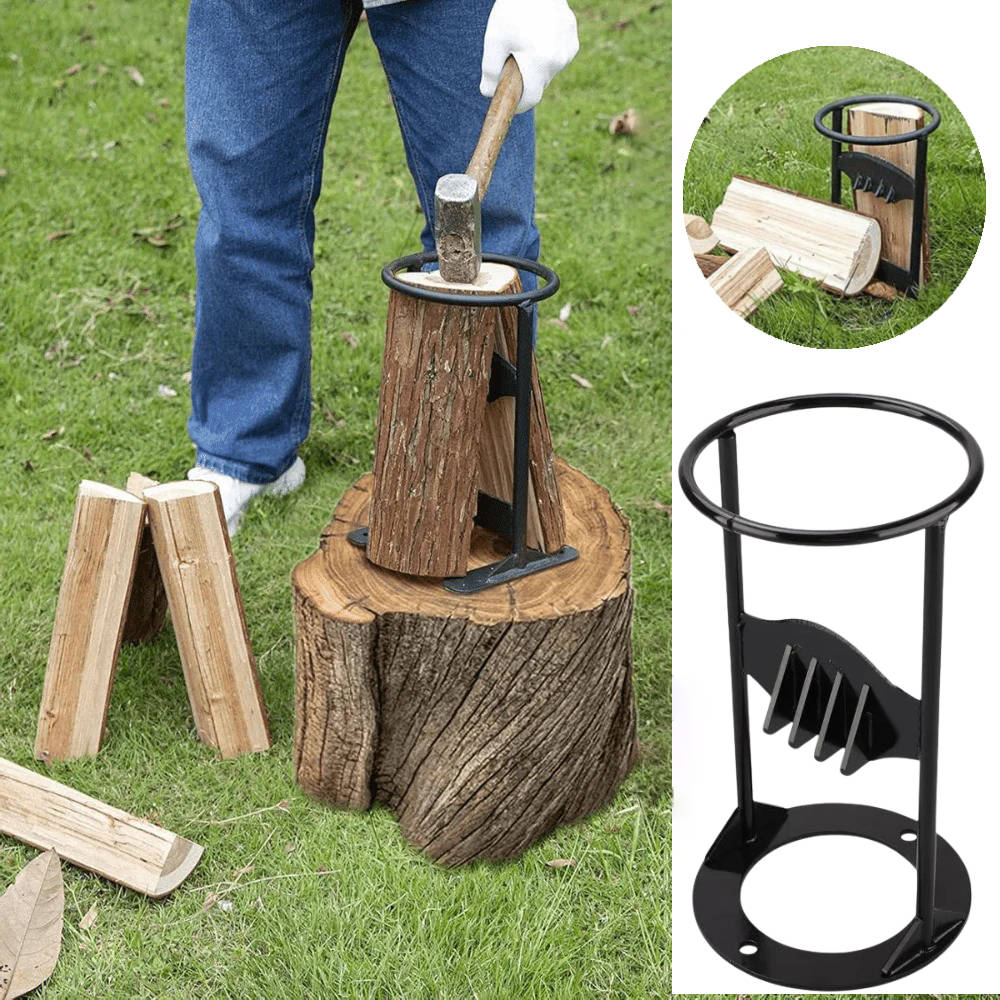 Manual Cast Iron Firewood Splitter with Wedge Head and Reinforced Base