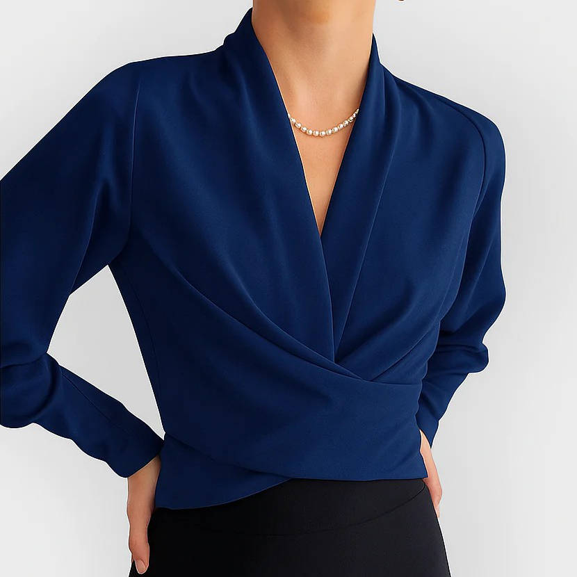 Womens V Neck Long Sleeve Blouse with Rear Zipper and a Slightly Stretchy Lightweight Fabric in Four Colors