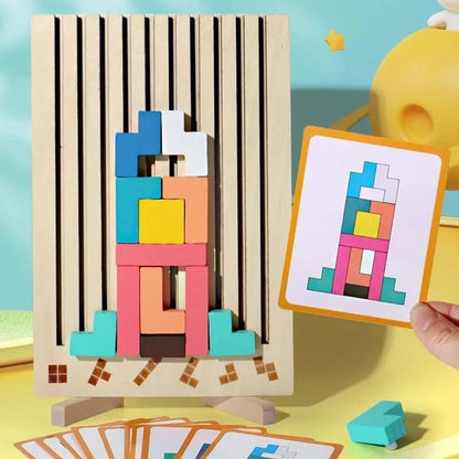 Wooden Stacking Challenge Game for Solo Play Group Turns and Classroom Breaks
