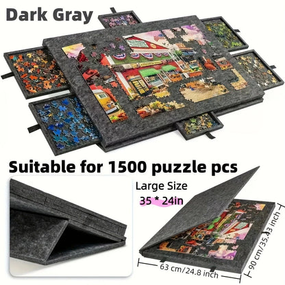 Tabletop Puzzle Board with Six Pull Out Drawers Tilting Legs and Lid for 1000 Piece Puzzles