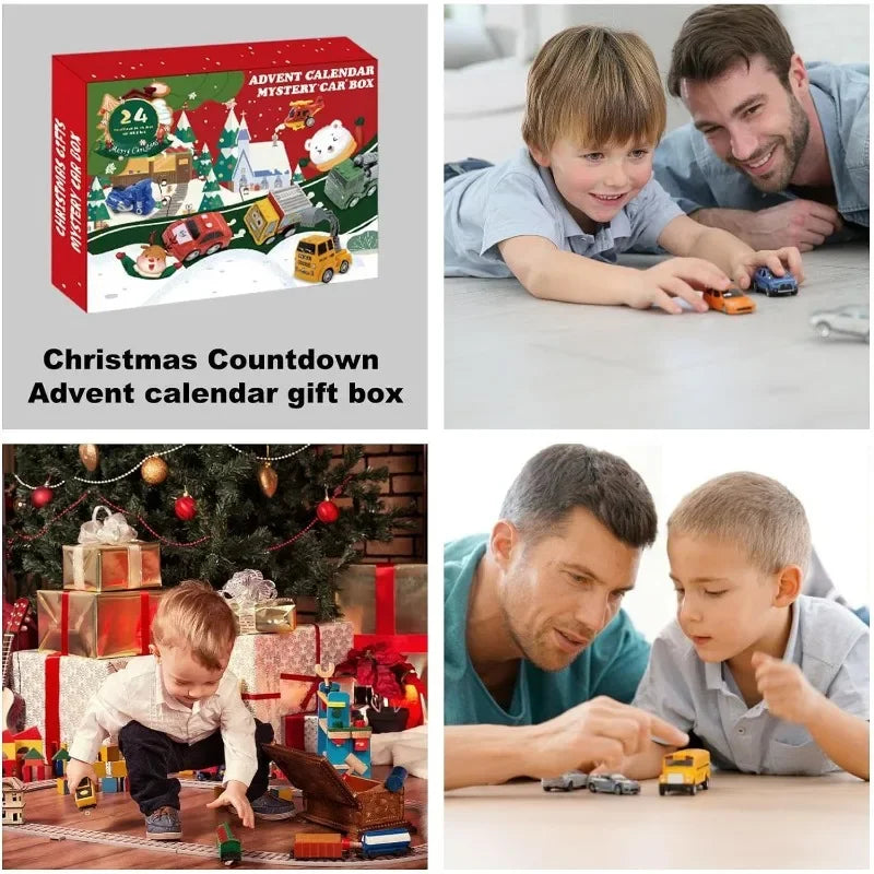 Advent Calendar with 24 Colorful Pull Back Cars for Racing on Floors and Tables