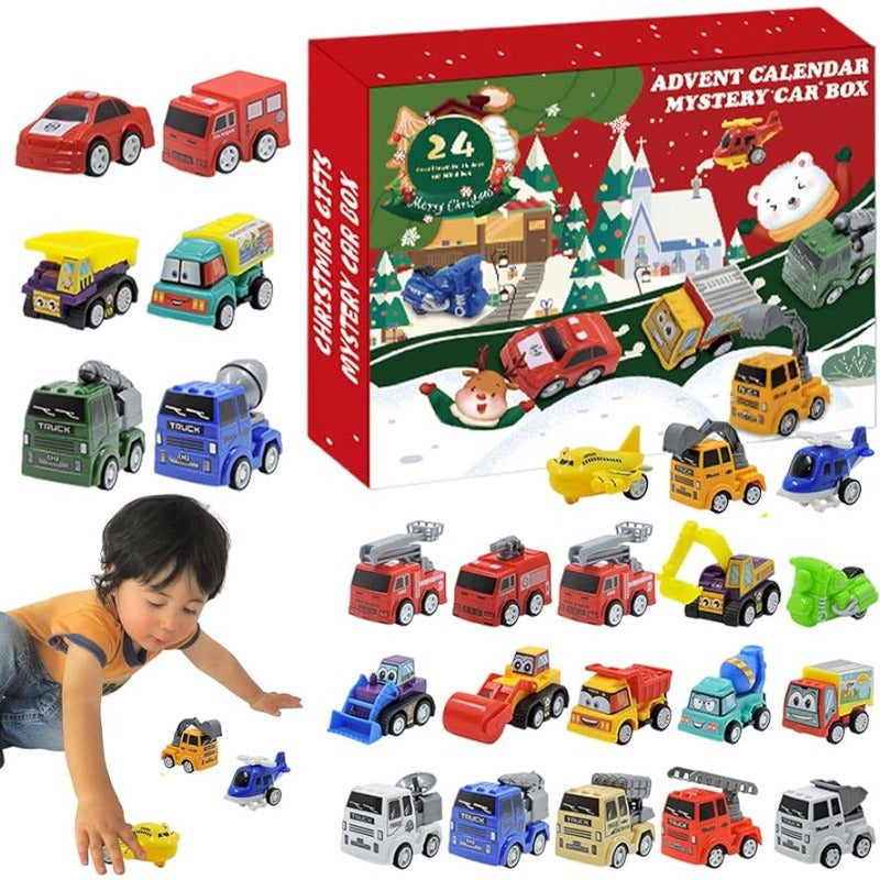 Advent Calendar with 24 Colorful Pull Back Cars for Racing on Floors and Tables
