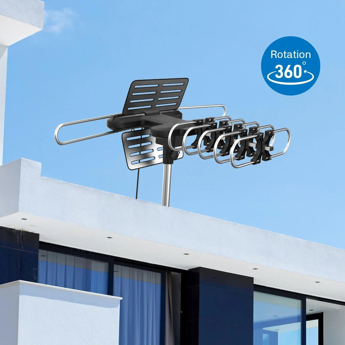 Outdoor TV Antenna with 360 Degree Motorized Rotation and Remote Control, 33ft Cable