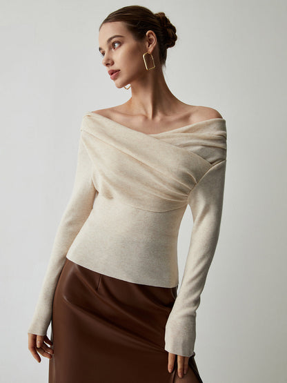 Slim Fit Knit Top with Polyester Acrylic Blend and Wrist Length Sleeves