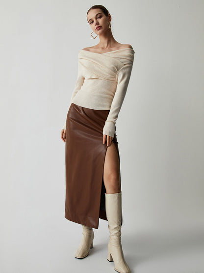 Slim Fit Knit Top with Polyester Acrylic Blend and Wrist Length Sleeves