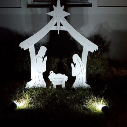 Yard Nativity Scene Made of Four Ultra Thick PVC Pieces with a Stable, Mary, Joseph and Baby Jesus
