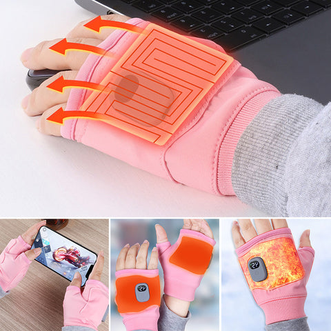 Rechargeable Heated Fingerless Gloves with 3 Heat Levels and Type C Charging