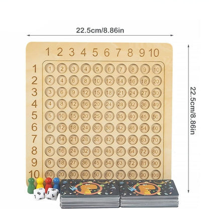 Wooden Number Board Game with Chips and Cards for Practicing Addition and Multiplication