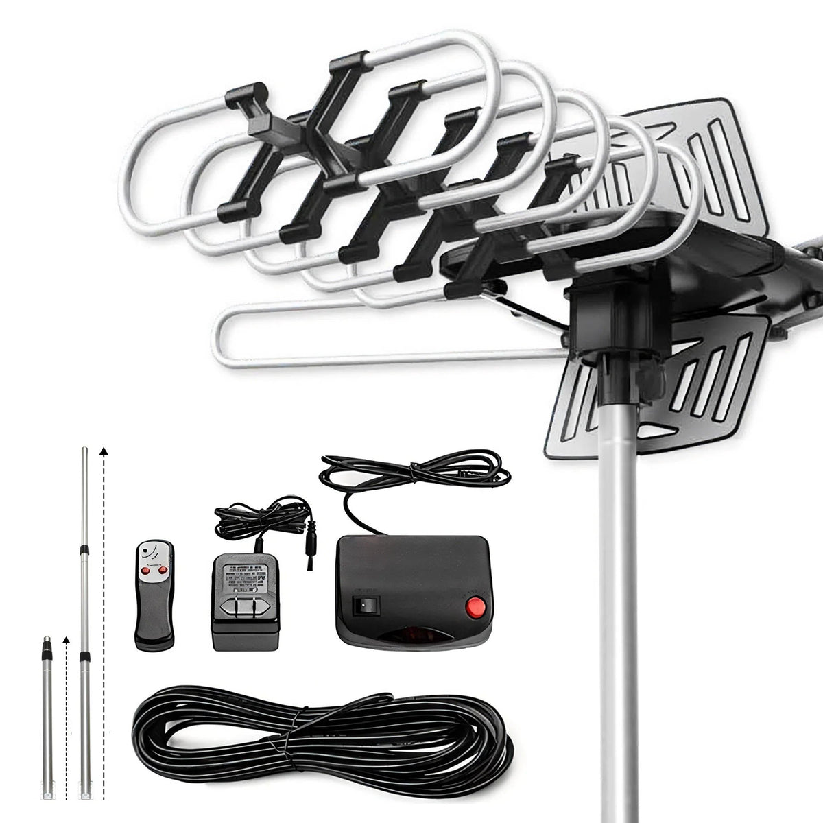 Outdoor TV Antenna with 360 Degree Motorized Rotation and Remote Control, 33ft Cable
