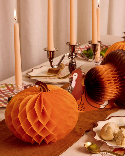 Accordion Paper Decorations with Turkey and Pumpkin Designs, 4-Piece Fall Set