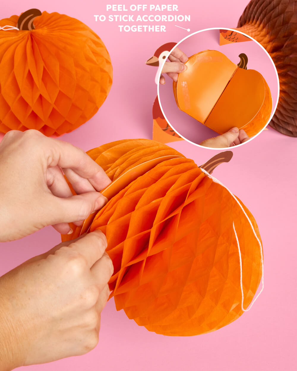 Accordion Paper Decorations with Turkey and Pumpkin Designs, 4-Piece Fall Set